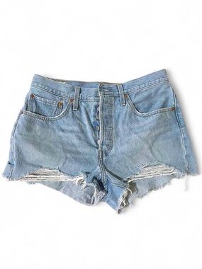 Levi's Light Blue Distressed Button-Fly Denim Shorts